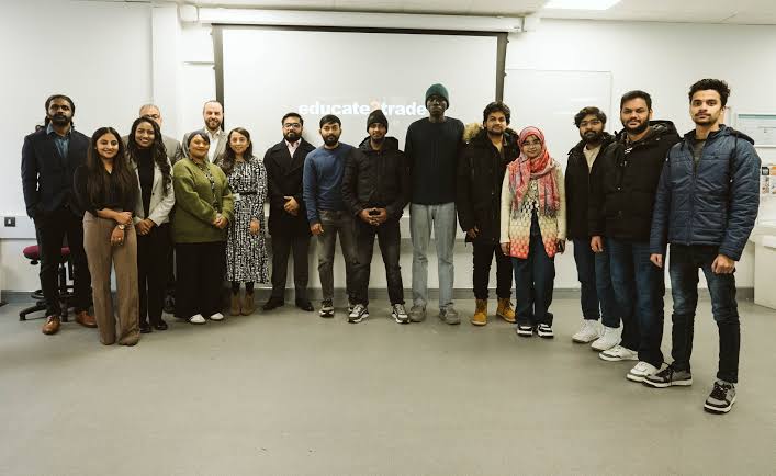 Group photo of UEL students and Educate2Trade team after the seminar