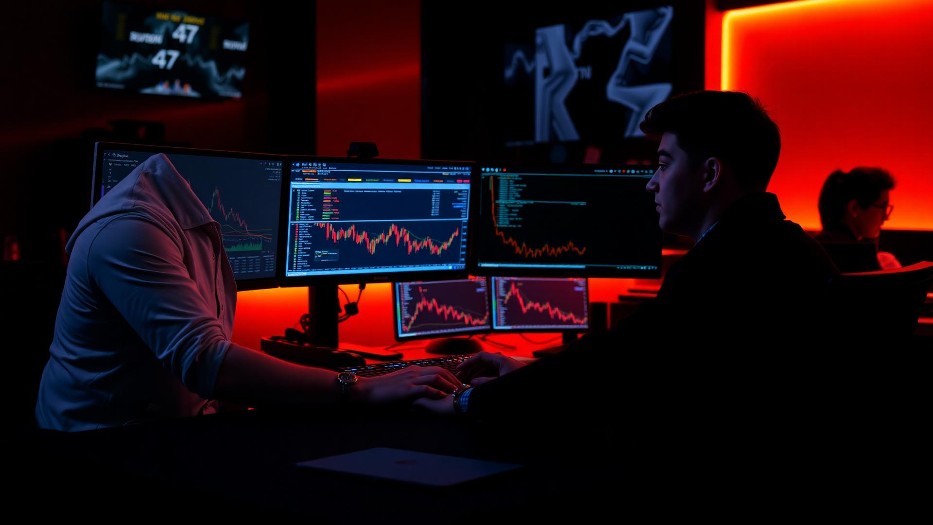 Senior trader mentoring a student one-to-one at a live trading desk