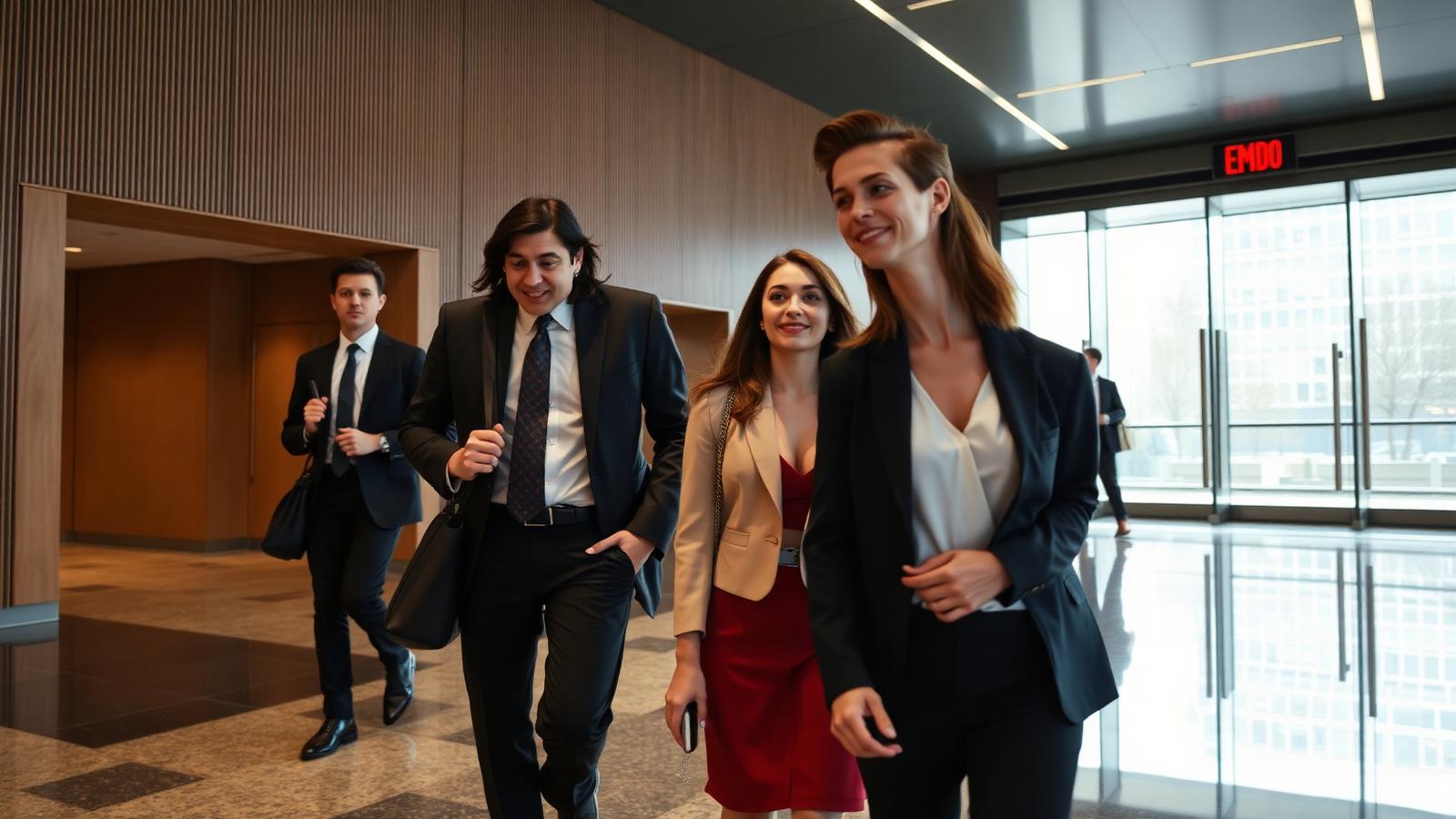 Professionals arriving at a London financial district office